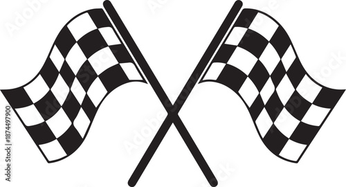 Two crossed checkered flags waving in a racing event illustration