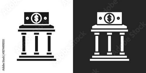 bank Icon In Black And White Glyph Style