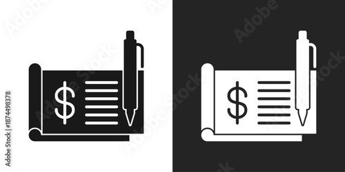 Cheque Icon In Black And White Glyph Style