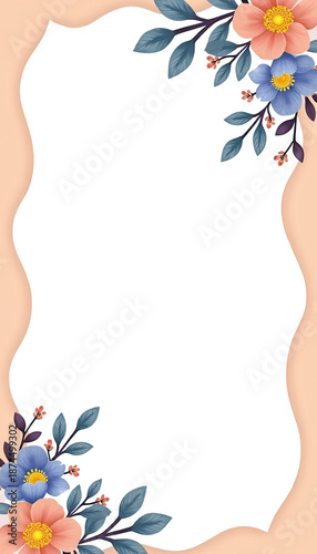 Elegant floral frame border with soft peach background for copy space or invitation design isolated on transparent background