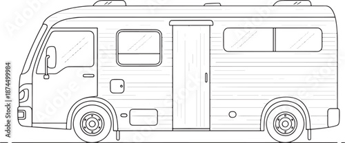 Minimalist line art illustration of a small recreational vehicle side view Vector