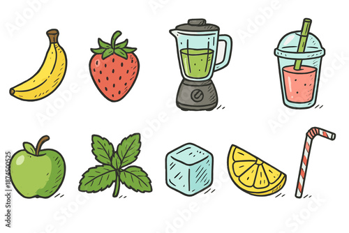 Fruit and juice outline icon set. Healthy eating and beverage outline icons collection