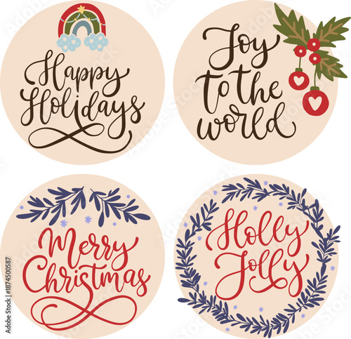 Christmas Round Sign Bundle SVG, Laser Cut Files Glowforge, Circle Frame Wreath, Front Door Hanger, Farmhouse Wall Decor Ornament