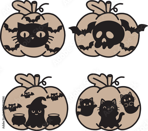 Cute Halloween Pumpkin Silhouette SVG, Laser Cut Files Glowforge, Black Cat Bat Skull Ghost Witch Squash Outline, Porch Leaner Farmhouse Wall Decor