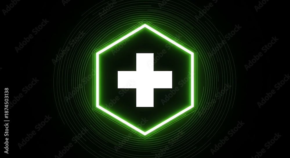 Obraz premium Medical symbol with neon hexagon shape