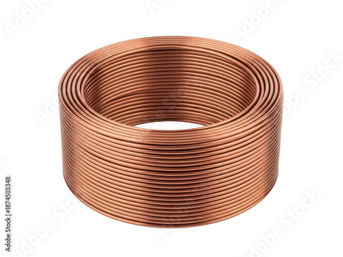 Copper coil on white background isolated on transparent background