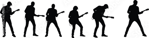 Guitarist Silhouette Vector, Rock Band Performance, Energetic Stage Pose