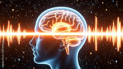 Transparent human head glowing human brain slowly rotates clockwise brain working process brain response mechanism background  4k stock video footage 