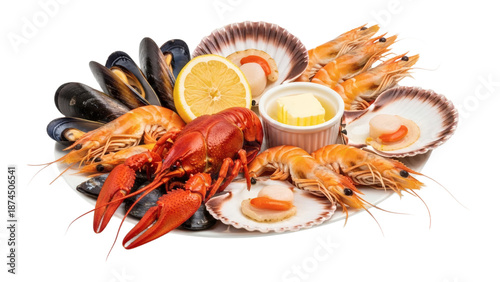 A delectable seafood platter featuring lobster shrimp mussels and various shellfish