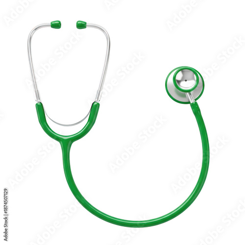 Green stethoscope on white background isolated on transparent background