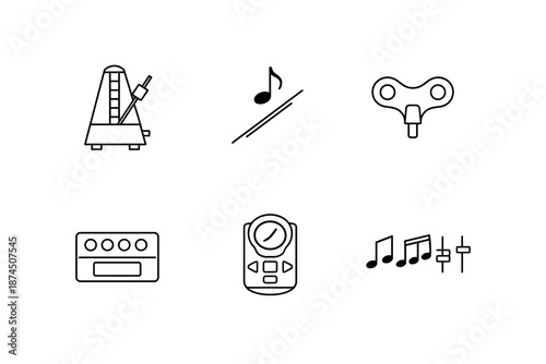 Minimalist music icons set featuring metronome and musical elements