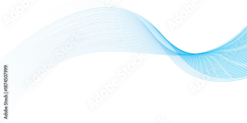 Abstract blue smooth waves on white background. Dynamic sound waves. Vector illustration.
