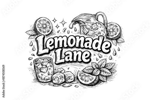Vintage lemonade design featuring sketched citrus and ice elements