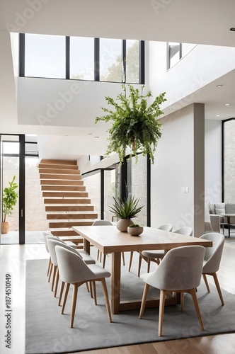 Designer Living Room Interior with Minimalist Decor. Modern Living Room with Abstract Art and Plants.