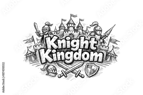 Medieval knight kingdom sketch with castle and armor elements