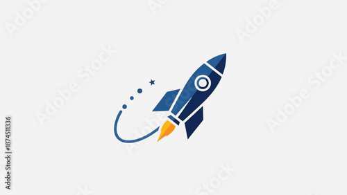 Blue Rocket Ship Icon Flying Upwards.