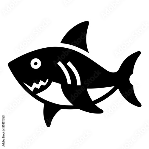 Black Shark Silhouette Icon, Cartoon Style, Representing Ocean Life and Danger, Simple Vector Graphic