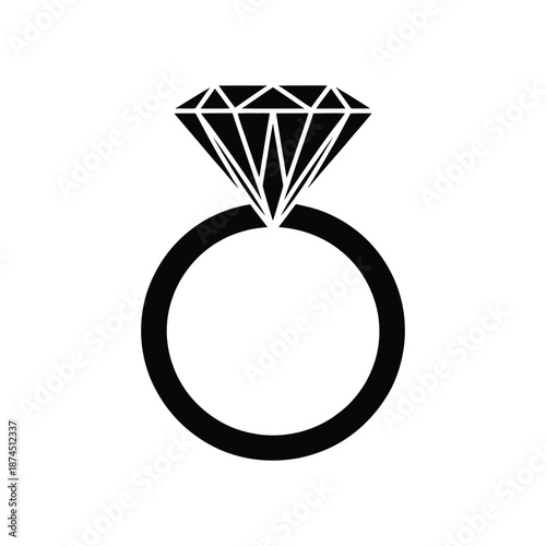 A striking black and white illustration depicts a diamond engagement ring symbolizing love and commitment