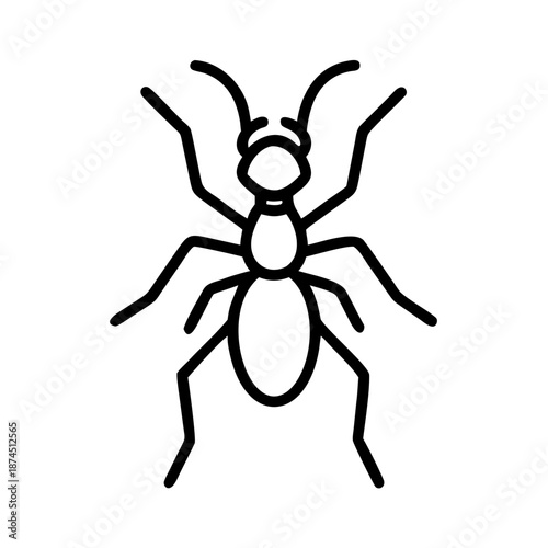 Simple line art ant icon symbol for pest control and nature illustrations.