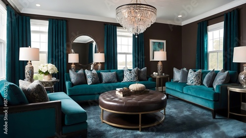 A modern luxury hotel living room with stylish furniture, comfortable seating, and bright contemporary interior design