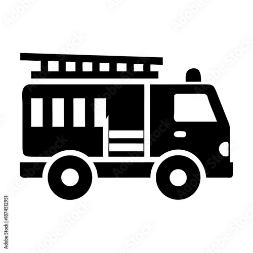 Black Silhouette Fire Truck Icon with Ladder, Emergency Vehicle Graphic, Vector Art, Isolated