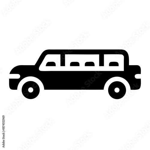 Black Silhouette Icon of a Stretch Limousine Car on White Background, Vector Graphic for Luxury Transport