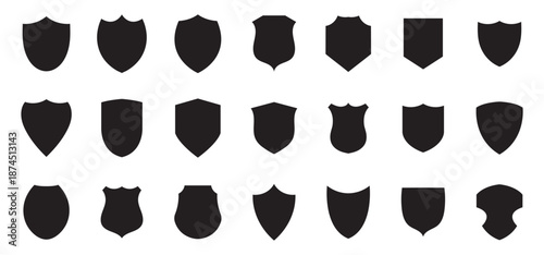 Set of various black shield vector illustrations scalable eps icon for declarative graphics design silhouette White background