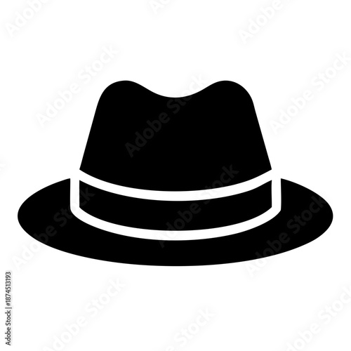 Black Fedora Hat Icon Silhouette, Classic Style Headwear Accessory for Men, Vintage Fashion Symbol