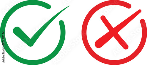 yes and no vector icon, Approved disproved icon, on and off symbols, Green checkmark and red cross symbols for approval and rejection status transparent background