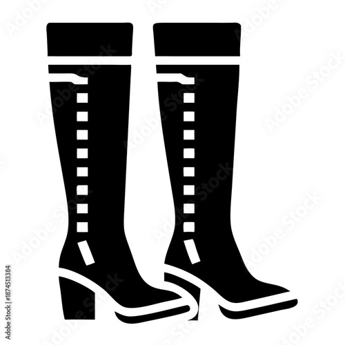 Stylish Black Thigh-High Boots Icon with Square Heel and Lacing Detail, Fashion Footwear
