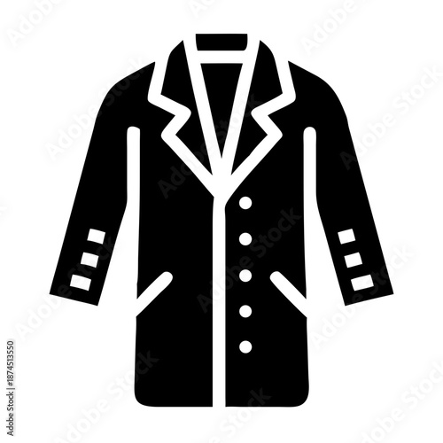 Black Overcoat Icon, Classic Formal Menswear Symbol, Flat Design, Isolated on White Background, Professional Style.