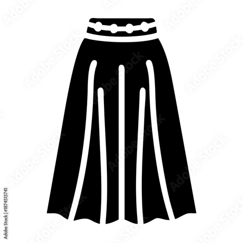Black Maxi Skirt Icon Vector Illustration - Pleated Full Length A-Line Fashion Design