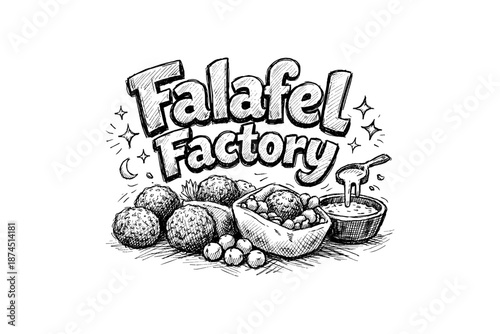 Hand-drawn falafel logo: playful sketch of middle eastern cuisine