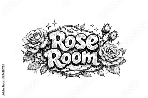 Elegant floral typography design with vintage roses and thorns