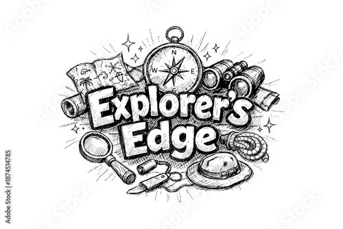 Adventure essentials: detailed hand drawn camping and exploration gear sketch