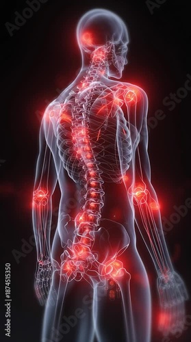 Human Body Anatomy Illustration Highlighting Red Inflamed Joints and Arthritis Pain