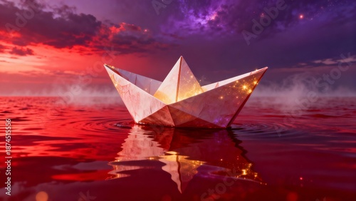 Magical paper boat in the water