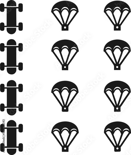 Skateboard, parachute, sport, extreme, skydiving, skating, jump, air, activity, board, fly, hobby, recreation, fun, equipment