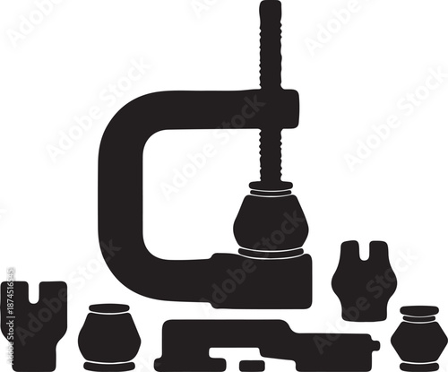 Ball joint press icon in silhouette white background.