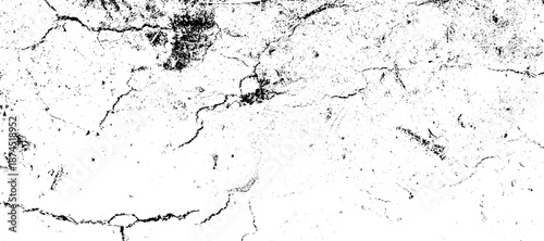 An expressive black and white grunge texture featuring prominent dark smudges and distinct crack lines. vector