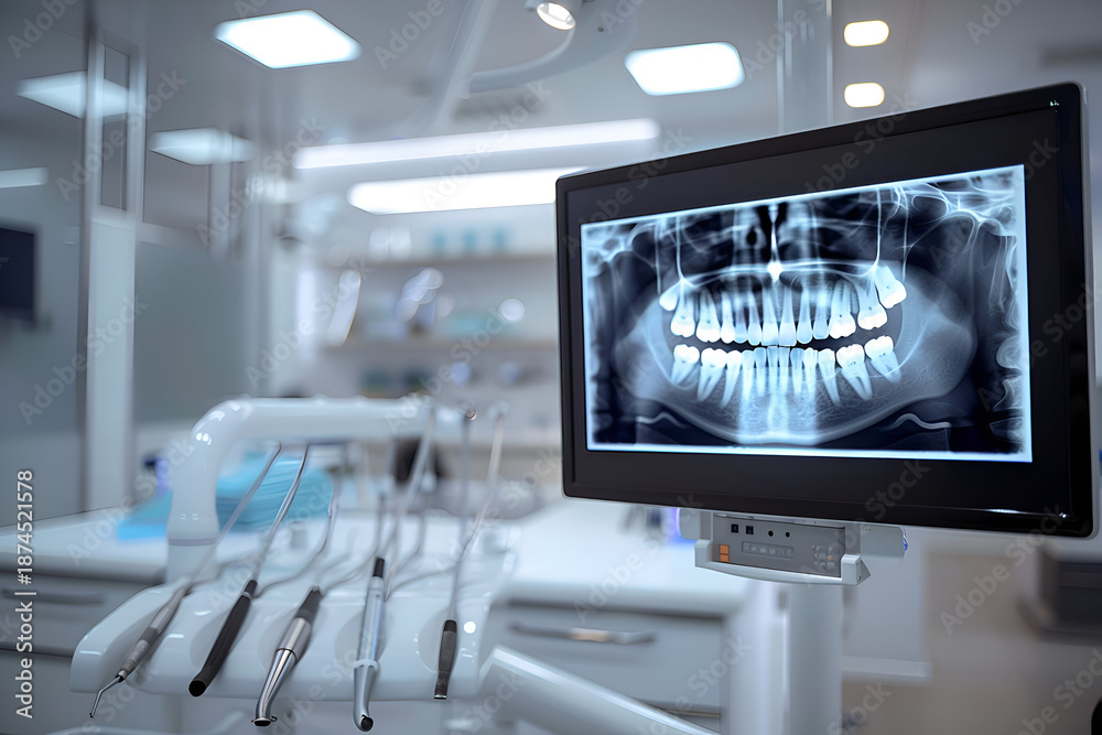 Naklejka premium Modern dental clinic interior with advanced equipment for innovative oral care design
