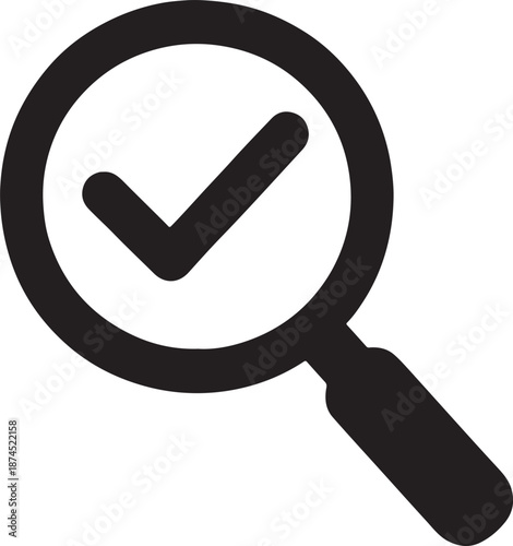 Silhouette inspection quality control icon with magnifying glass and check mark for audit design.