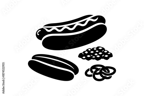 Minimalist hot dog with toppings silhouette design