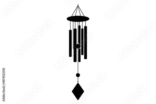 Elegant wind chime silhouette suspended against white background