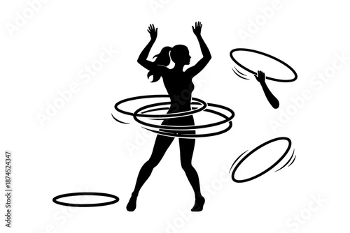 Silhouette of a woman hula hooping with dynamic movement and grace