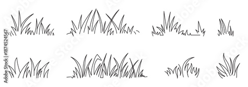 Outline grassland or meadow sketch simple design. Green grass stroke hand drawn texture for garden pattern. Grass line doodle.