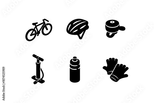 Essential bicycle gear icons in black silhouette style for cyclists