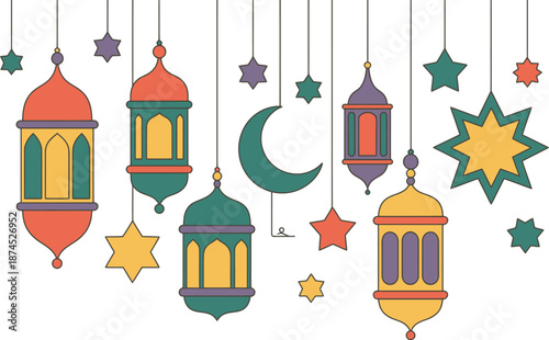 Ramadan lantern and star decorations for Islamic holiday celebration