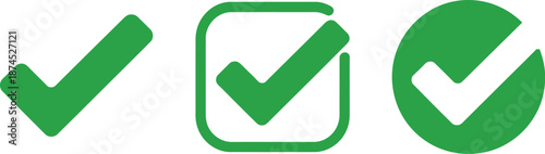 Green checkmark icons for success, validation, and completion on digital interfaces