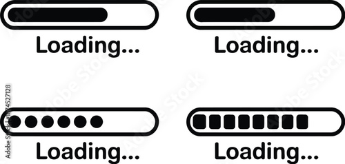 Set of four loading bar icons with different progress indicators